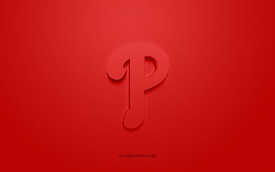 philadelphia phillies emblem, kreatives 3d-logo, roter hintergrund, american baseball club, mlb, philadelphia, usa, philadelphia phillies, baseball, philadelphia phillies insignien