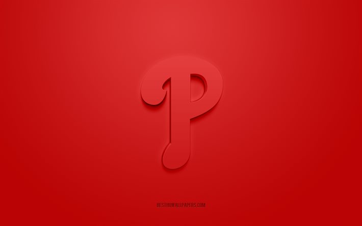 شعار فيلادلفيا فيليز, شعار 3D الإبداعية, خلفية حمراء, نادي البيسبول الأمريكي, دوري البيسبول الرئيسي, دوري محترفي البيسبول في الولايات المتحدة وكندا, فيلادلفيا, الولايات المتحدة الأمريكية, فيلادلفيا فيليس, بيسبول, شارة فيلادلفيا فيليز