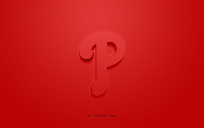 Embl&#232;me des Phillies de Philadelphie, logo 3D cr&#233;atif, fond rouge, club de baseball am&#233;ricain, MLB, Philadelphie, &#201;tats-Unis, Phillies de Philadelphie, baseball, insigne des Phillies de Philadelphie