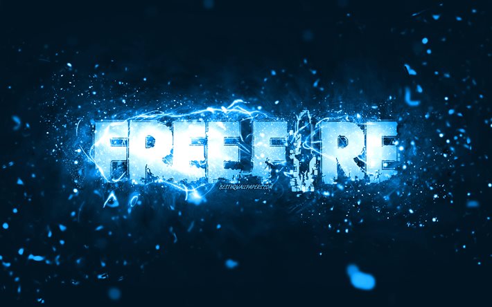 Garena Free Fire blue logo, 4k, blue neon lights, creative, blue abstract background, Garena Free Fire logo, online games, Free Fire logo, Garena Free Fire