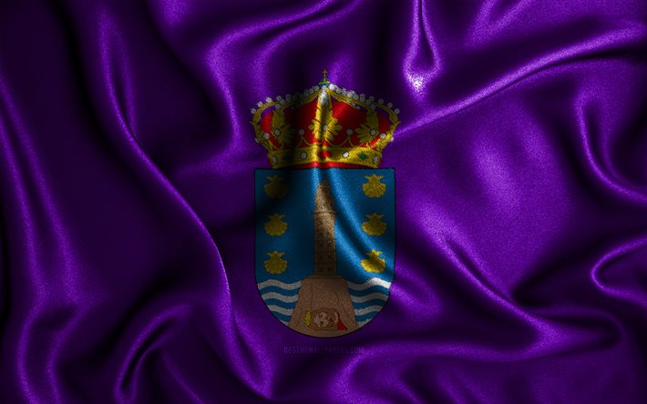 Korunnan lippu, 4k, silkki aaltoilevat liput, Espanjan maakunnat, Korunnan p&#228;iv&#228;, kangasliput, 3D-taide, Corunna, Eurooppa, Korunnan 3D lippu, Espanja