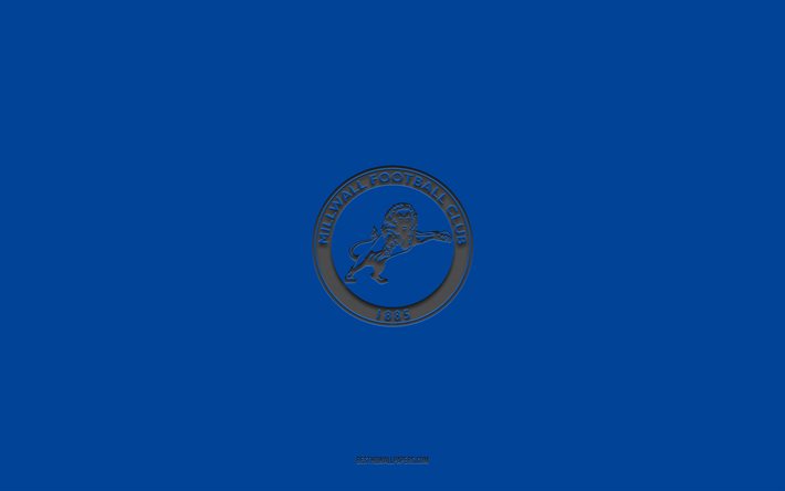 Millwall FC, fundo azul, time de futebol ingl&#234;s, emblema do Millwall FC, campeonato EFL, Bermondsey, Inglaterra, futebol, logotipo do Millwall FC