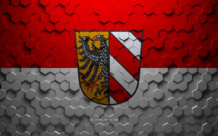 Bandeira de Nuremberg, arte do favo de mel, bandeira dos hex&#225;gonos de Nuremberg, Nuremberg, arte dos hex&#225;gonos 3D, bandeira de Nuremberg