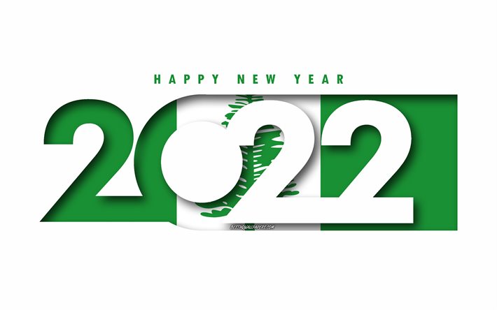 Bonne ann&#233;e 2022 Norfolk Island, fond blanc, Norfolk Island 2022, Norfolk Island 2022 New Year, 2022 concepts, Norfolk Island, Drapeau de l&#39;&#238;le Norfolk