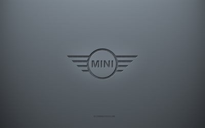 ミニロゴ, 灰色の創造的な背景, ミニエンブレム, 灰色の紙の質感, Mini, 灰色の背景, ミニ3Dロゴ