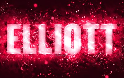 Feliz Anivers&#225;rio Elliott, 4k, luzes de n&#233;on rosa, nome Elliott, criativo, Elliott Feliz Anivers&#225;rio, Elliott Birthday, nomes femininos populares americanos, foto com o nome Elliott, Elliott