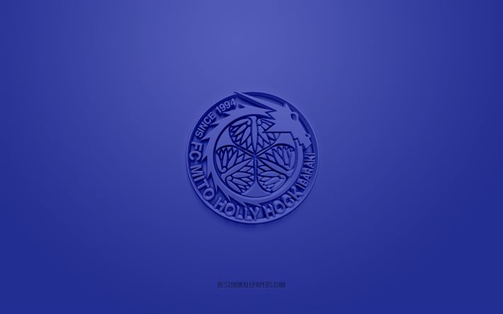 mito hollyhock, kreatives 3d-logo, blauer hintergrund, j2 league, 3d-emblem, japan football club, mito, japan, 3d-kunst, fu&#223;ball, mito hollyhock 3d-logo