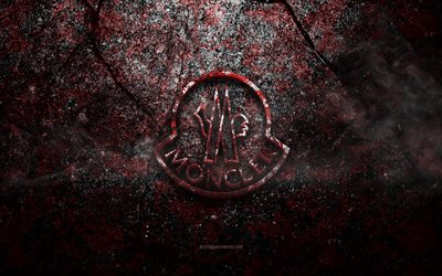 Moncler logo, grunge art, Moncler stone logo, red stone texture, Moncler, grunge stone texture, Moncler emblem, Moncler 3d logo