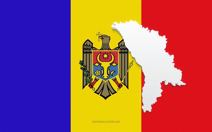 Sagoma mappa Moldavia, Bandiera della Moldavia, sagoma sulla bandiera, Moldavia, 3d Sagoma mappa Moldavia, Mappa 3d della Moldavia