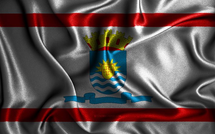 Florianopolis flag, 4k, silk wavy flags, brazilian cities, Day of Florianopolis, Flag of Florianopolis, fabric flags, 3D art, Florianopolis, cities of Brazil, Florianopolis 3D flag