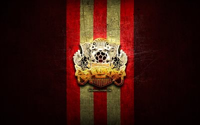 ريوكيو, الشعار الذهبي, دوري الدرجة الثانية الياباني, خلفية معدنية حمراء, كرة القدم, نادي كرة القدم الياباني, شعار FC Ryukyu, ريوكيو إف سي