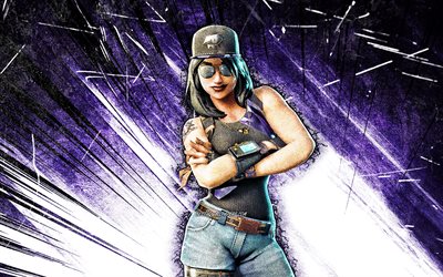4k, Fortune, art grunge, Fortnite Battle Royale, personnages Fortnite, Fortune Skin, rayons abstraits violets, Fortnite, Fortune Fortnite