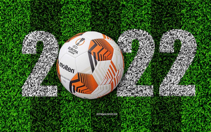 Europa League 2022, Ano Novo 2022, campo de futebol, bola oficial da Europa League, Molten Europa League, conceitos de 2022, Feliz Ano Novo de 2022, futebol
