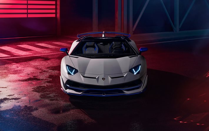 Lamborghini Aventador, SVJ Roadster, Xago Edition, 2021, front view, exterior, new white Aventador, supercars, Italian sports cars, Lamborghini