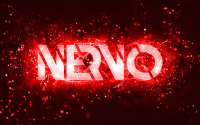 Nervo kırmızı logo, 4k, Avustralyalı DJ&#39;ler, kırmızı neon ışıklar, Olivia Nervo, Miriam Nervo, kırmızı soyut arka plan, Nick van de Wall, Nervo logo, m&#252;zik yıldızları, Nervo