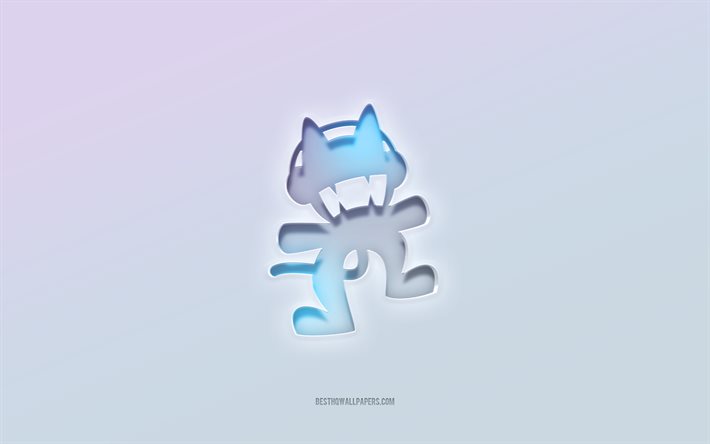 Monstercat logosu, 3d metni kes, beyaz arka plan, Monstercat 3d logosu, Monstercat amblemi, Monstercat, kabartmalı logo, Monstercat 3d amblemi