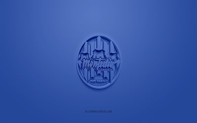 Montedio Yamagata, yaratıcı 3D logo, mavi arka plan, J2 Ligi, 3d amblem, Japonya Futbol Kul&#252;b&#252;, Yamagata, Japonya, 3d sanat, futbol, Montedio Yamagata 3d logo