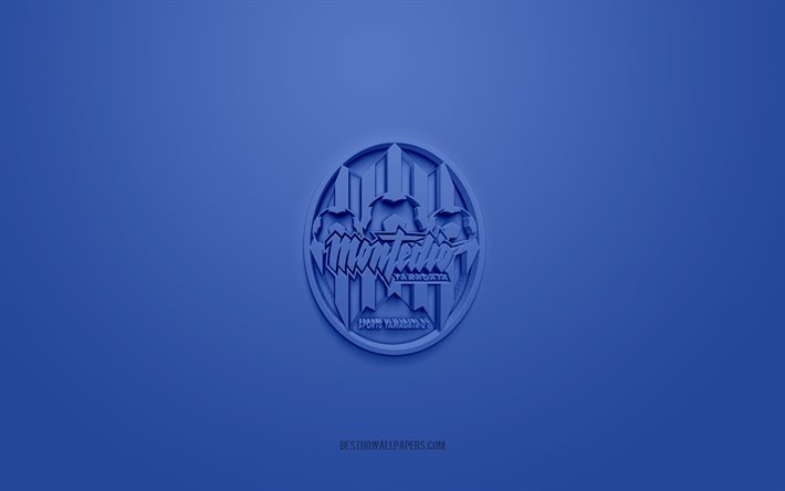Montedio Yamagata, logo 3D creativo, sfondo blu, J2 League, emblema 3d, Japan Football Club, Yamagata, Giappone, arte 3d, calcio, Montedio Yamagata logo 3d