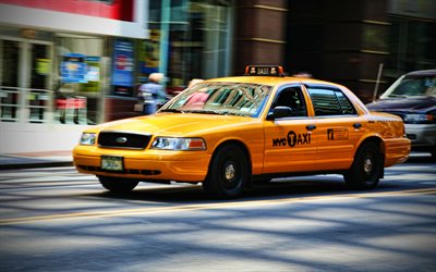 Ford Crown Victoria Taxi, 4k, NYC Taxi, 2009 cars, HDR, yellow taxi, 2009 Ford Crown Victoria, american cars, Ford