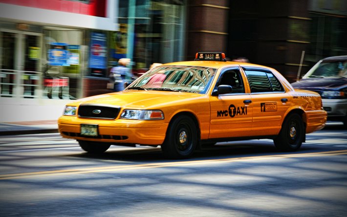 Ford Crown Victoria Taxi, 4k, NYC Taxi, 2009 coches, HDR, taxi amarillo, 2009 Ford Crown Victoria, coches americanos, Ford