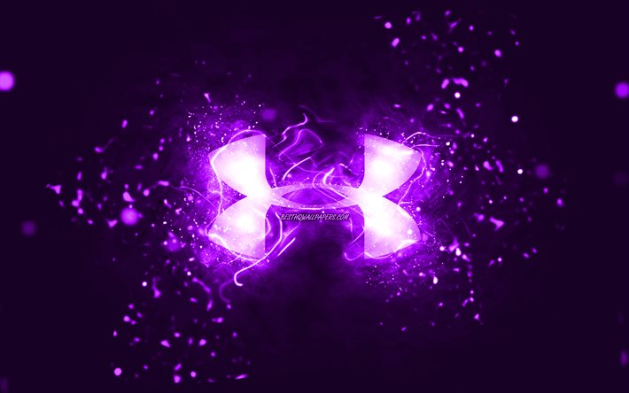Under Armour violett logotyp, 4k, violetta neonljus, kreativ, violett abstrakt bakgrund, Under Armour logotyp, varum&#228;rken, Under Armour