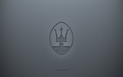 Maserati logosu, gri yaratıcı arka plan, Maserati amblemi, gri kağıt dokusu, Maserati, gri arka plan, Maserati 3d logosu