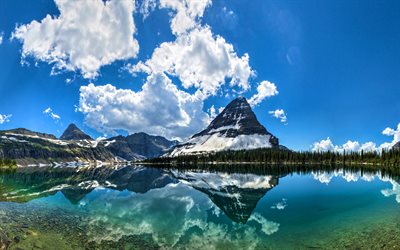 Hidden Lake, HDR, Glacier National Park, ver&#227;o, marcos americanos, montanhas, bela natureza, Am&#233;rica, EUA