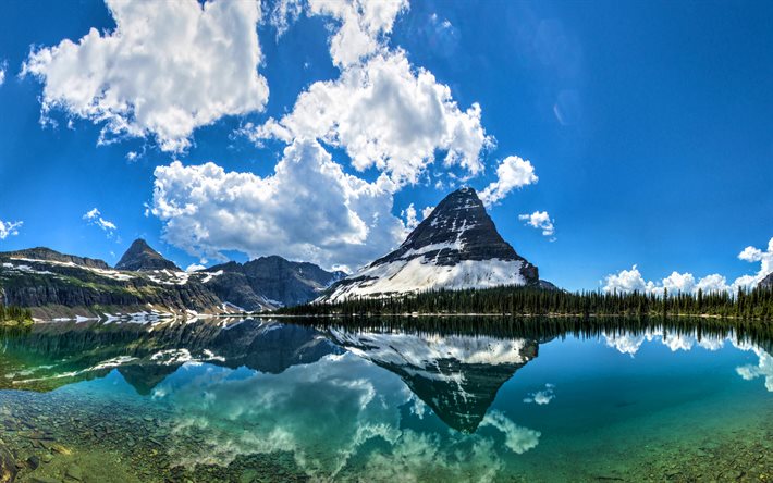 Hidden Lake, HDR, Glacier National Park, verão, marcos americanos, montanhas, bela natureza, América, EUA
