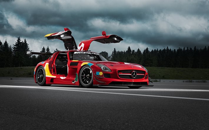 mercedes-benz sls amg gt3, 2021, rennwagen, tuning, roter sls amg gt3, deutsche sportwagen, mercedes-benz