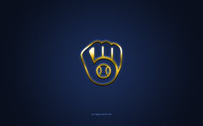 Milwaukee Brewers amblemi, Amerikan beyzbol kul&#252;b&#252;, mavi logo, mavi karbon fiber arka plan, HABERLER, Milwaukee Brewers Insignia, beyzbol, Milwaukee, ABD, Milwaukee Brewers