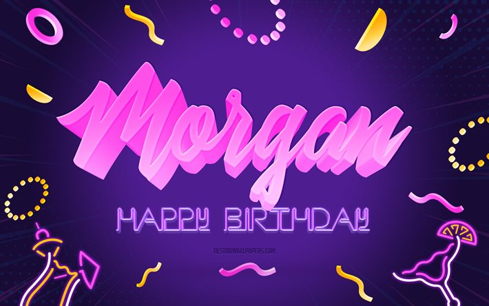 Happy Birthday Morgan, 4k, Purple Party Background, Morgan, Creative Art, Happy Miles Syntym&#228;p&#228;iv&#228;, Morgan nimi, Morgan Syntym&#228;p&#228;iv&#228;, Syntym&#228;p&#228;iv&#228;juhlien tausta