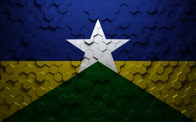Flag of Rondonia, honeycomb art, Rondonia hexagons flag, Rondonia, 3d hexagons art, Rondonia flag