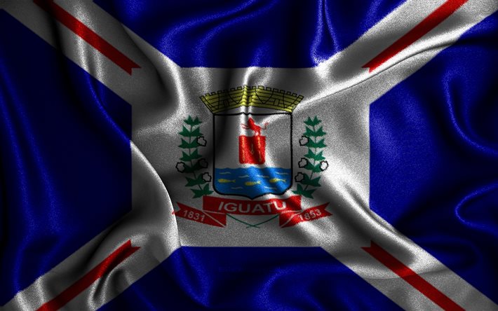 Iguatun lippu, 4k, silkki aaltoilevat liput, Brasilian kaupungit, Iguatun p&#228;iv&#228;, kangasliput, 3D-taide, Iguatu, Iguatun 3D lippu