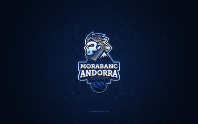 BC Andorra, club spagnolo di basket, logo blu, sfondo blu in fibra di carbonio, Liga ACB, basket, Andorra, Spagna, logo BC Andorra, MoraBanc Andorra