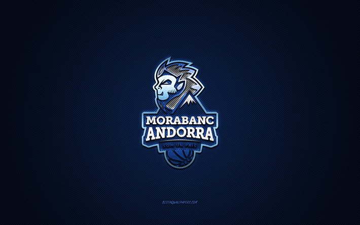 bc andorra, spanischer basketballverein, blaues logo, blauer kohlefaserhintergrund, liga acb, basketball, andorra, spanien, bc andorra-logo, morabanc andorra