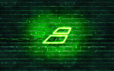 Babolat green logo, 4k, green brickwall, Babolat logo, brands, Babolat neon logo, Babolat