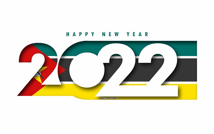 Mutlu Yıllar 2022 Mozambik, beyaz arka plan, Mozambik 2022, Mozambik 2022 Yeni Yıl, 2022 kavramlar, Mozambik, Mozambik Bayrağı