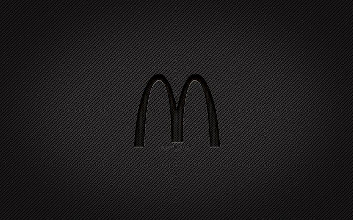 McDonalds karbon logosu, 4k, grunge sanat, karbon arka plan, yaratıcı, McDonalds siyah logosu, markalar, McDonalds logosu, McDonalds