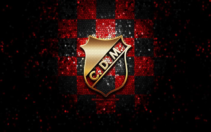 Club Deportivo Maipu, logotipo brilhante, Primera Nacional, fundo xadrez preto vermelho, futebol, clube de futebol argentino, logotipo do Club Deportivo Maipu, arte em mosaico, Deportivo Maipu FC