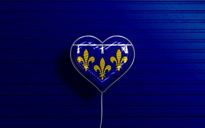I Love Orleanais, 4k, realistic balloons, blue wooden background, Day of Orleanais, french provinces, flag of Orleanais, France, balloon with flag, Provinces of France, Orleanais flag, Orleanais