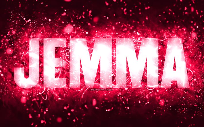 Feliz anivers&#225;rio Jemma, 4k, luzes de n&#233;on rosa, nome Jemma, criativo, Jemma Feliz anivers&#225;rio, Jemma anivers&#225;rio, nomes femininos americanos populares, foto com o nome Jemma, Jemma