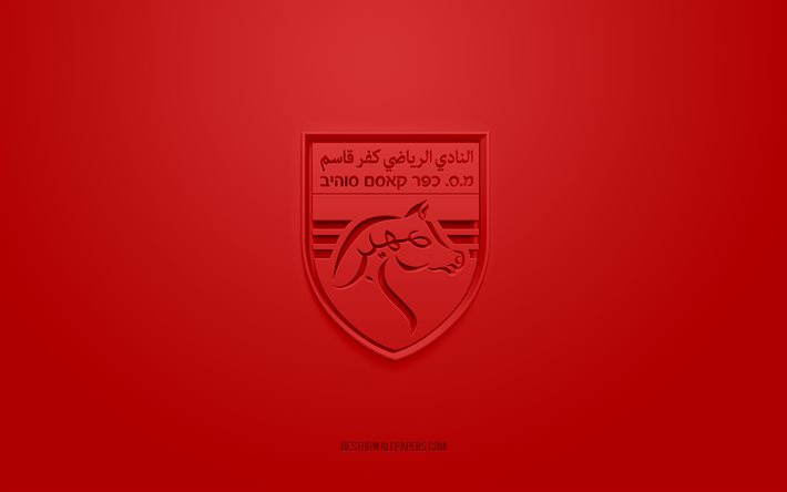 fc kafr qasim, kreatives 3d-logo, roter hintergrund, liga leumit, 3d-emblem, israel football club, kafr qasim, israel, 3d-kunst, fu&#223;ball, fc kafr qasim 3d-logo