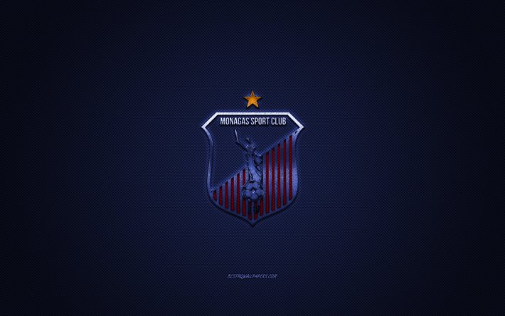 Monagas SC, club de football v&#233;n&#233;zu&#233;lien, logo rouge, fond bleu en fibre de carbone, Primera Division v&#233;n&#233;zu&#233;lienne, football, Maturin, Venezuela, logo Monagas SC