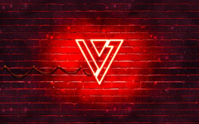 Seventeen red logo, 4k, K-pop, music stars, red brickwall, Seventeen logo, brands, K-Pop Boy Band, Seventeen neon logo, Seventeen