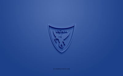 UCAM Murcia CB, creative 3D logo, blue background, Spanish basketball team, Liga ACB, Murcia, Spain, 3d art, basketball, UCAM Murcia CB 3d logo