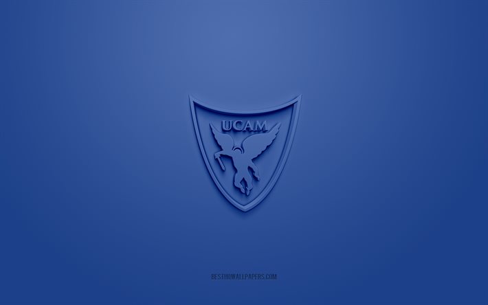 UCAM Murcia CB, logo creativo en 3D, fondo azul, equipo espa&#241;ol de baloncesto, Liga ACB, Murcia, Espa&#241;a, arte 3d, baloncesto, UCAM Murcia CB logo 3d