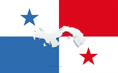 Panama map silhouette, Flag of Panama, silhouette on the flag, Panama, 3d Panama map silhouette, Panama flag, Panama 3d map