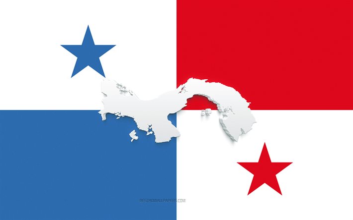 Panaman kartta siluetti, Panaman lippu, siluetti lipussa, Panama, 3d Panaman kartta siluetti, Panaman 3d kartta