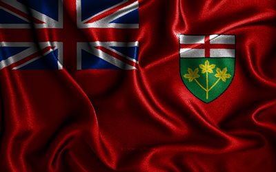 Bandera de Ontario, 4k, banderas onduladas de seda, provincias canadienses, Día de Ontario, banderas de tela, arte 3D, Ontario, Provincias de Canadá, Bandera 3D de Ontario, Canadá