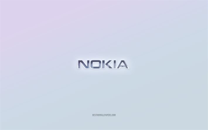 شعار نوكيا, قطع نص ثلاثي الأبعاد, خلفية بيضاء, شعار Nokia ثلاثي الأبعاد, نوكيا, شعار محفور, شعار نوكيا ثلاثي الأبعاد